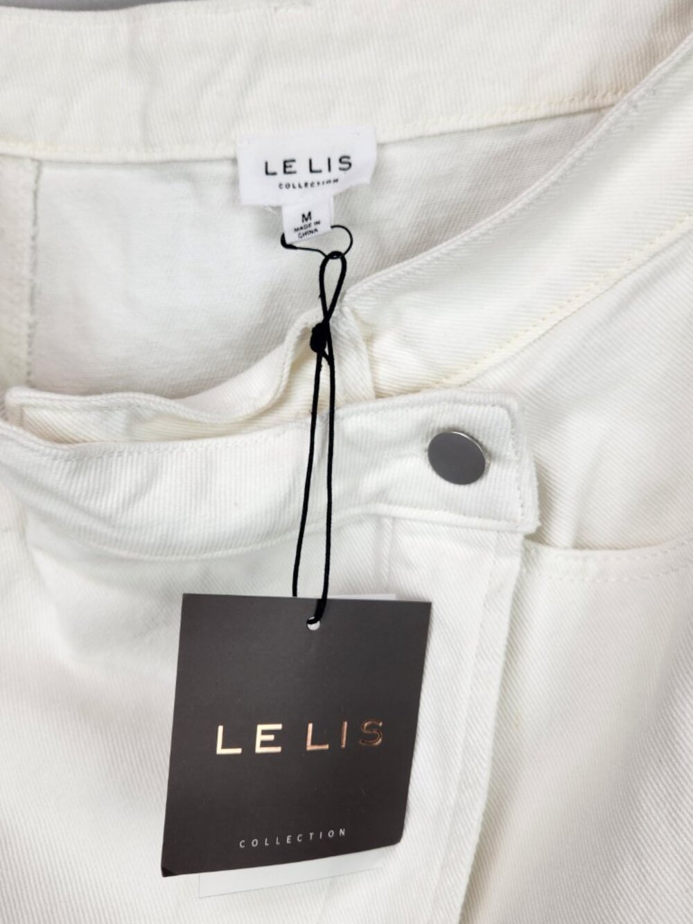 NWT Le Lis Denim Mini Skirt Summer White M Raw Hem Distressed Faux Wrap - Picture 5 of 9